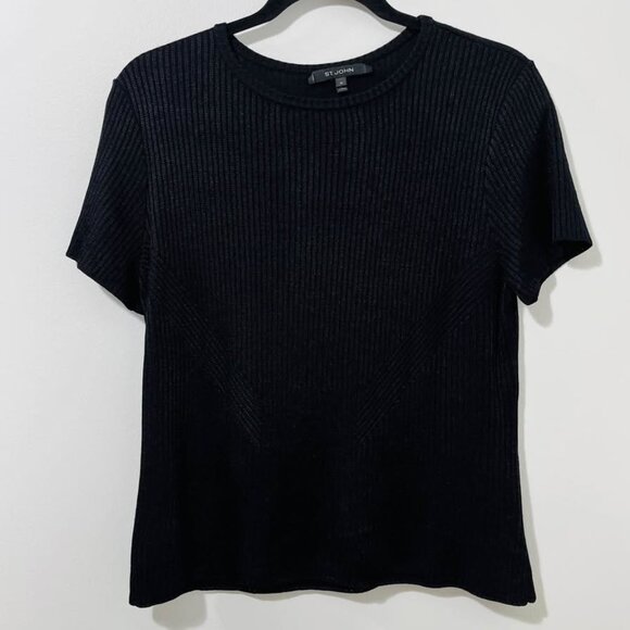 St. John Tops - St. John Knits Luxury Black Wool Blend Ribbed Short Sleeve Top [size M]